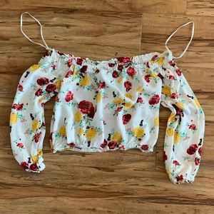 H&M Off Shoulder Long Sleeve Floral Crop Top
